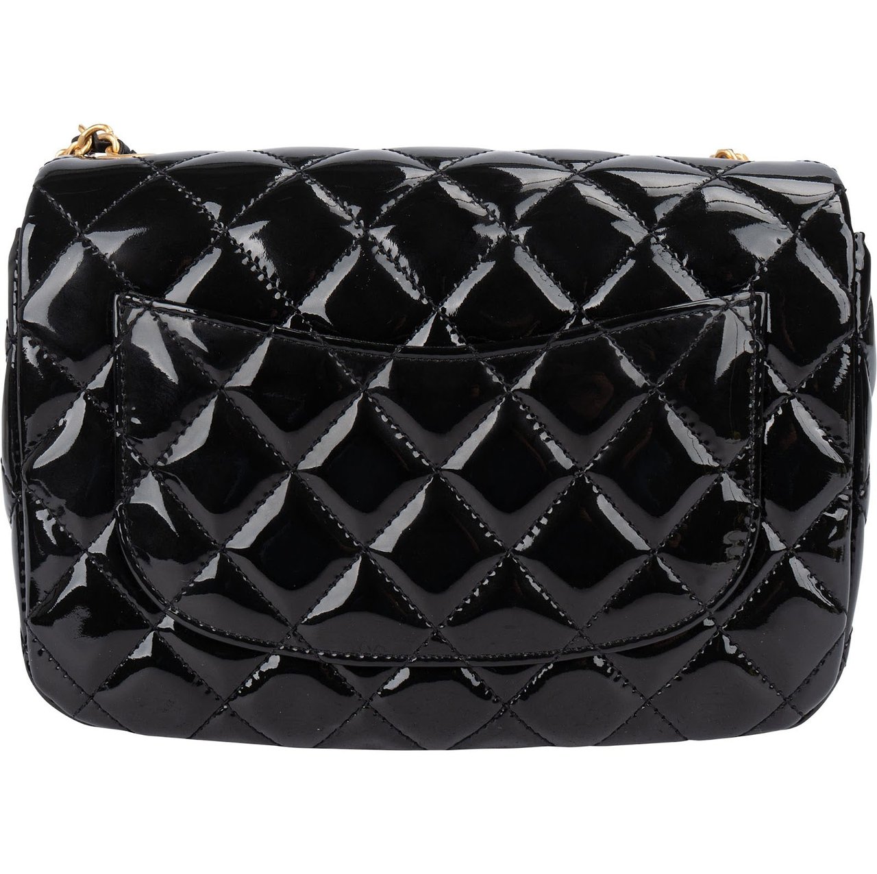 Chanel Chanel Quilted Patent Leather Mini Rectangular Single Flap Heart Chain Crossbody Bag Zwart