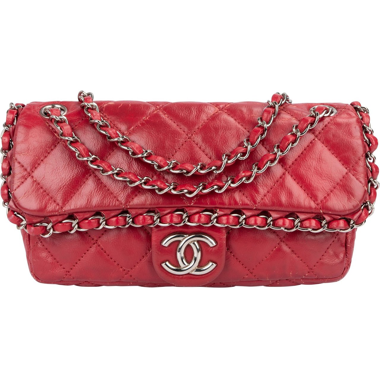Chanel Chanel Quilted Lambskin Chain Around Mini Single Flap Shoulder Bag Rood