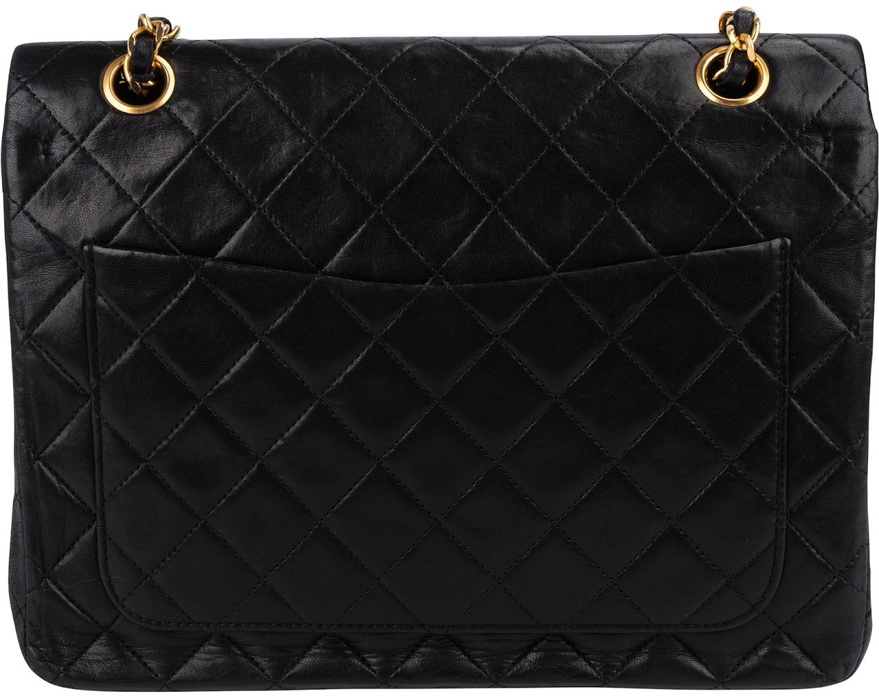 Chanel Chanel Quilted Lambskin 24K Gold Double Flap Shoulder Bag Zwart