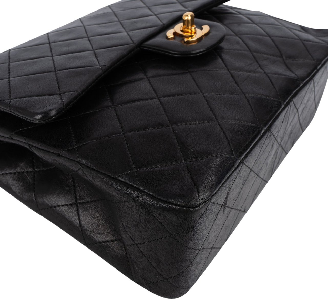 Chanel Chanel Quilted Lambskin 24K Gold Double Flap Shoulder Bag Zwart