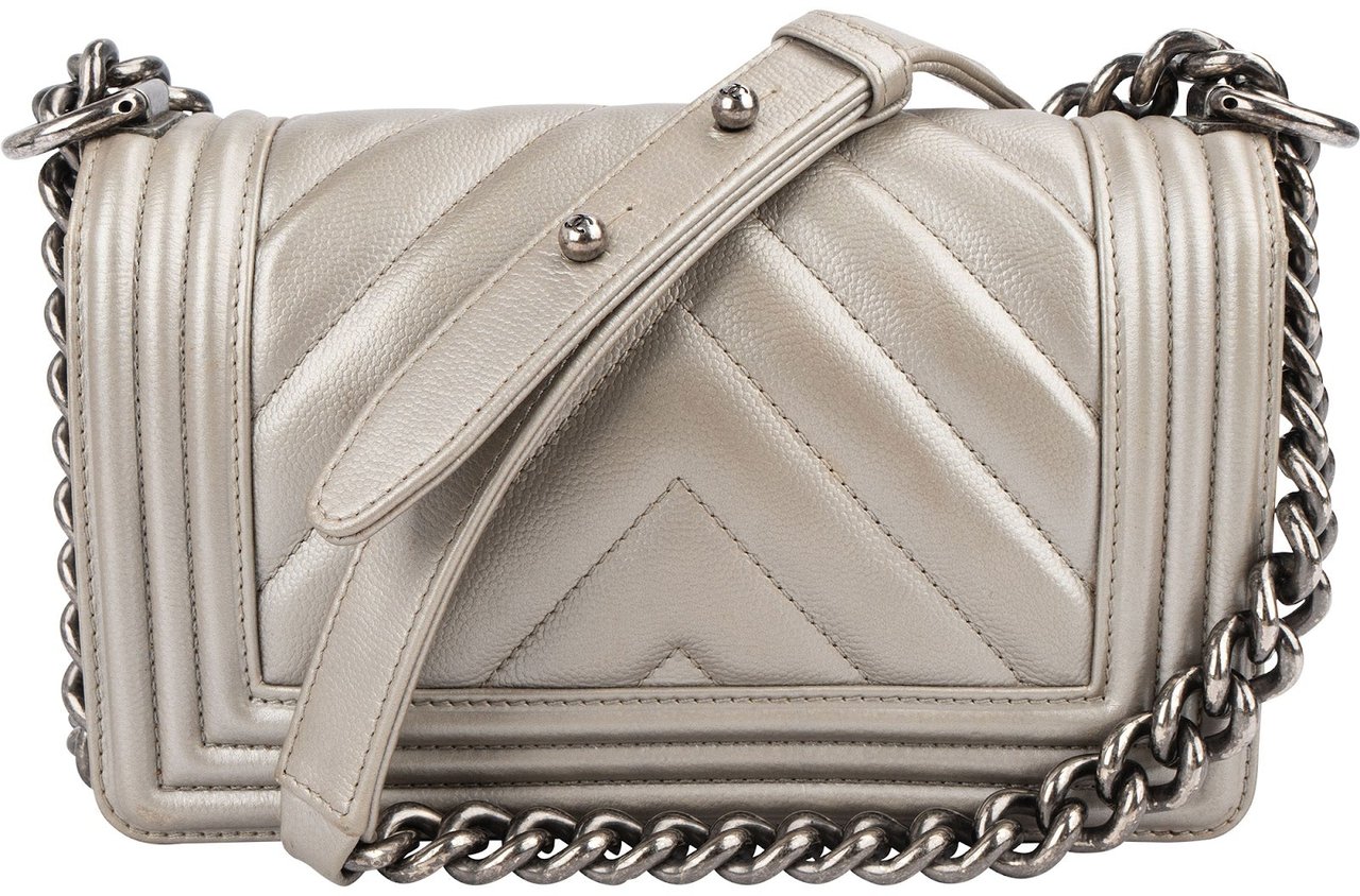 Chanel Chanel Metallic Chevron Caviar Leather Boy Single Flap Crossbody Bag Divers