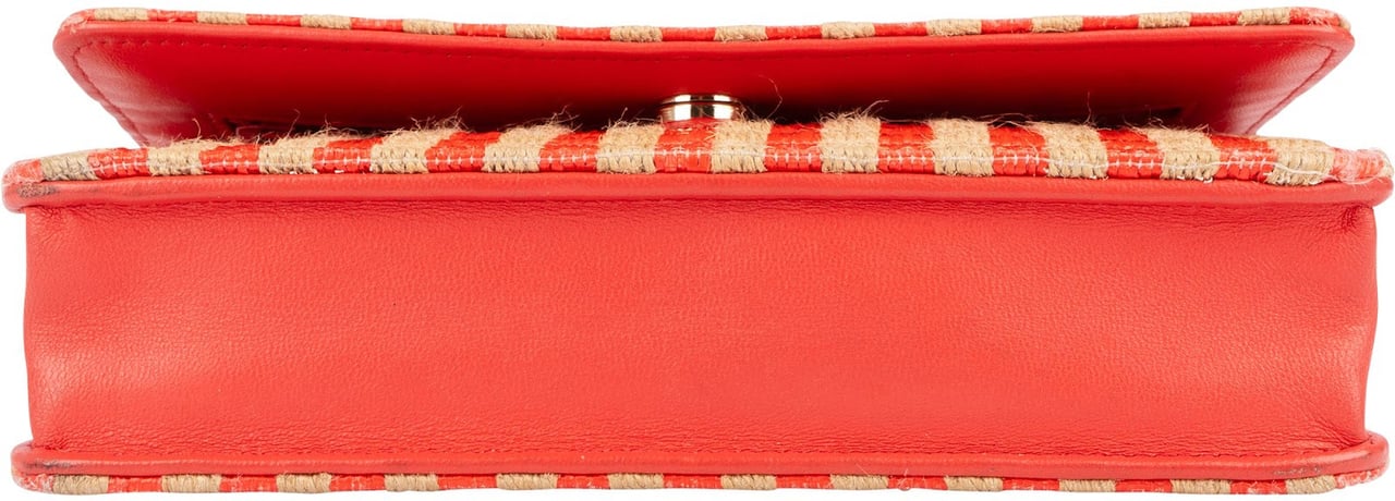 Chanel Raffia Gingham Wallet On Chain Crossbody Bag Oranje
