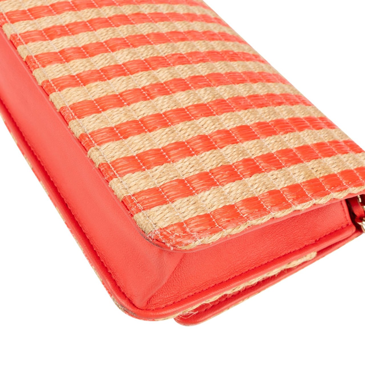 Chanel Raffia Gingham Wallet On Chain Crossbody Bag Oranje