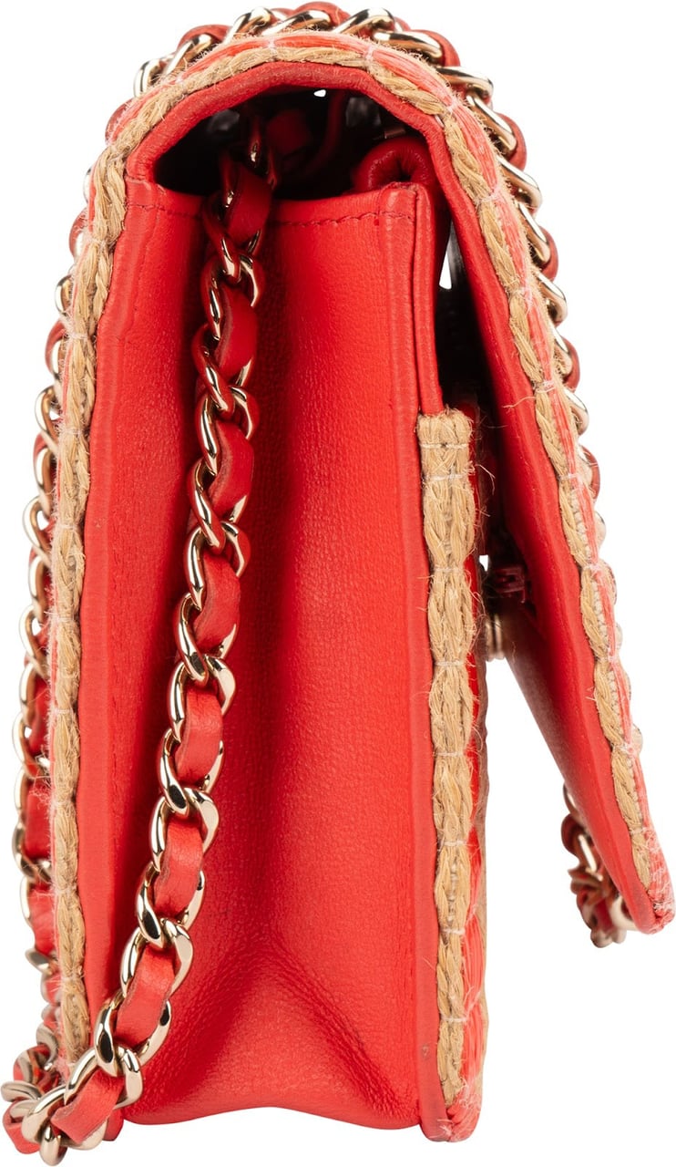 Chanel Raffia Gingham Wallet On Chain Crossbody Bag Oranje