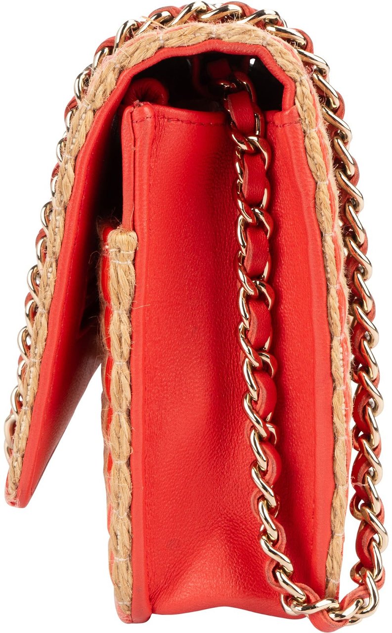 Chanel Raffia Gingham Wallet On Chain Crossbody Bag Oranje