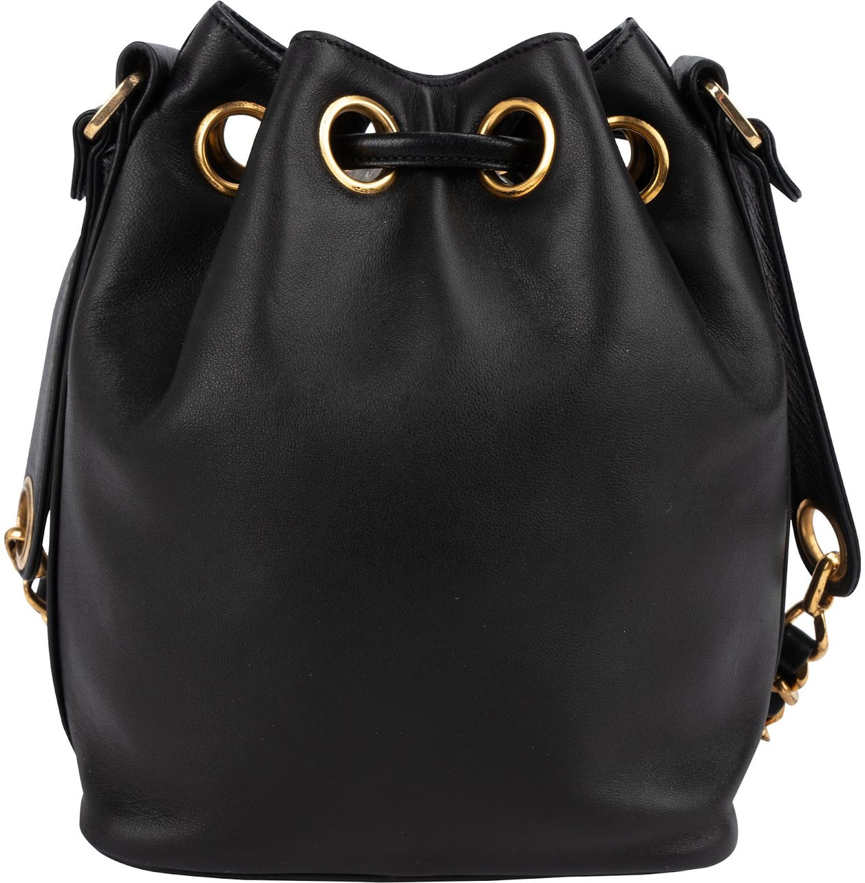 Chanel Lambskin Drawstring CC Bucket Crossbody Bag Zwart