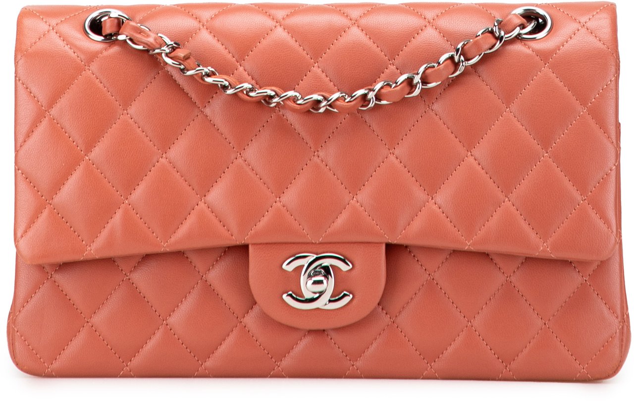 Chanel Medium Classic Lambskin Double Flap Oranje