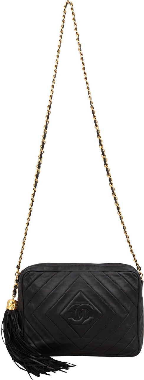 Chanel Chanel Quilted Lambskin CC Tassel Crossbody Bag Zwart