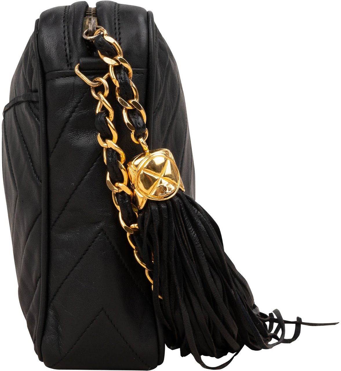 Chanel Chanel Quilted Lambskin CC Tassel Crossbody Bag Zwart