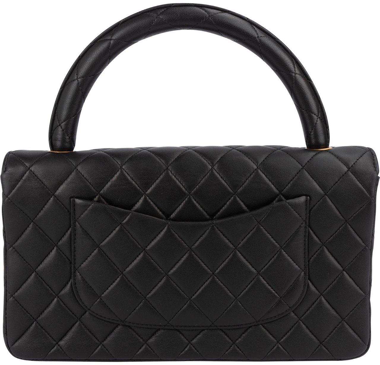 Chanel Chanel Quilted Lambskin Top Handle 24K Gold Single Flap Handbag Zwart