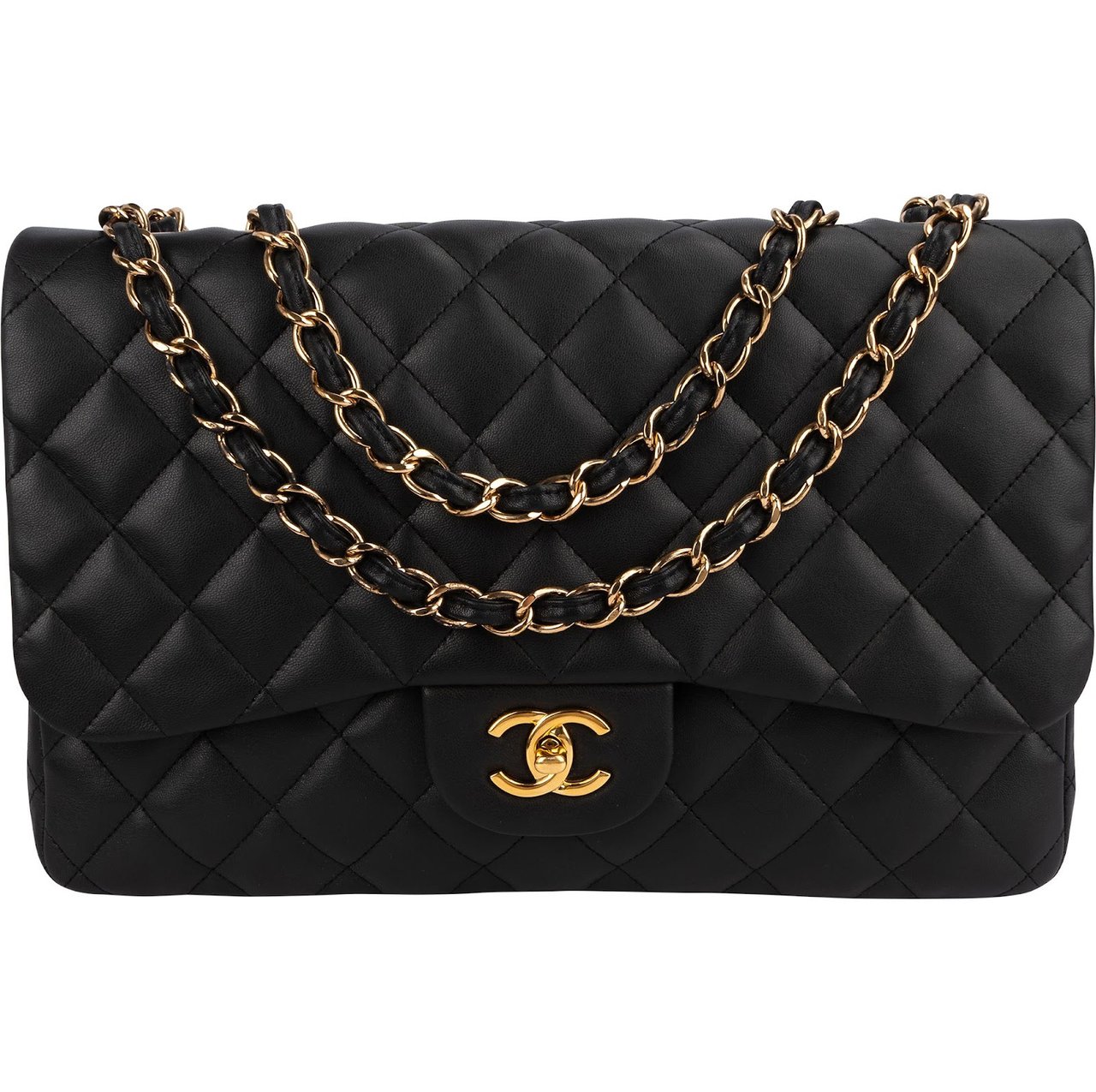 Chanel Quilted Lambskin Jumbo Single Flap Shoulder Crossbody Bag Zwart
