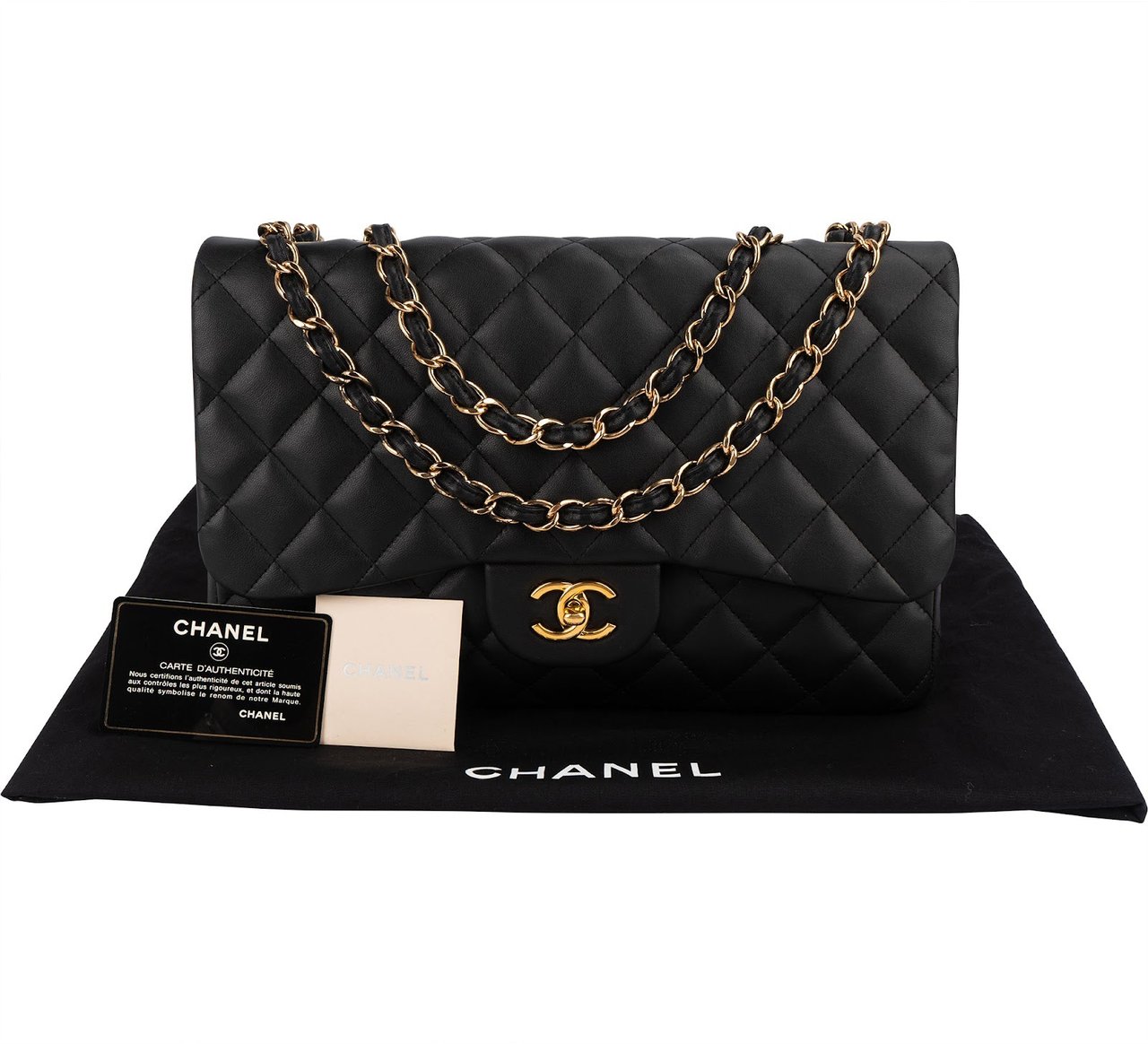 Chanel Quilted Lambskin Jumbo Single Flap Shoulder Crossbody Bag Zwart