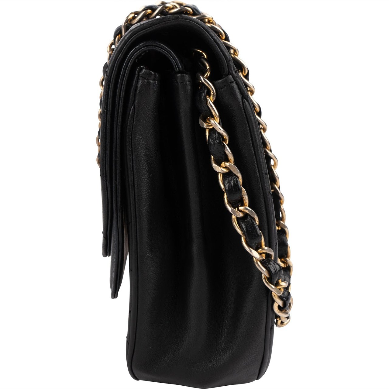 Chanel Chanel Quilted Lambskin Half Moon 24K Gold Double Flap Shoulder Bag Zwart