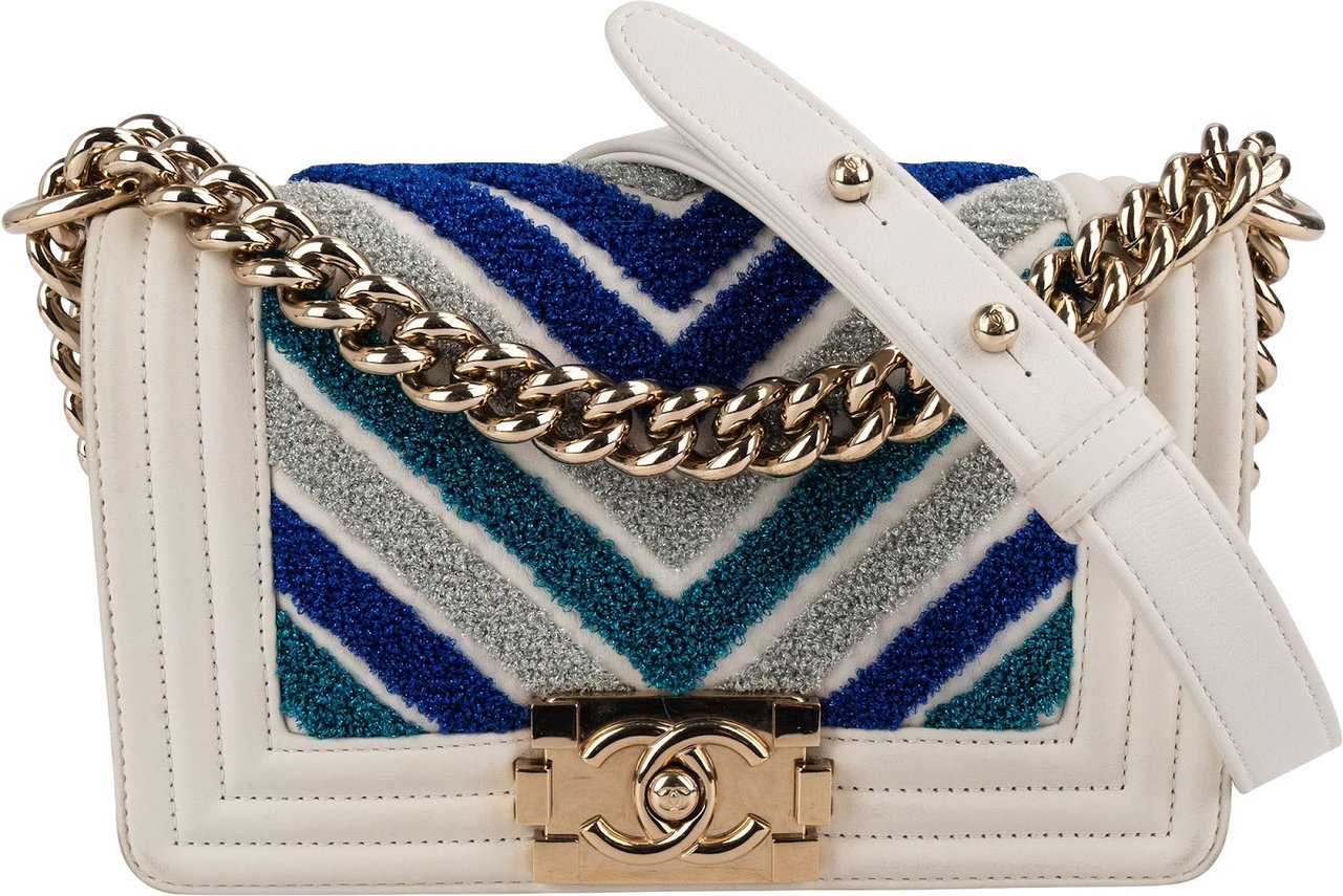 Chanel Chanel Sequin Embellishment Chevron Calf Leather Boy Single Flap Crossbody Bag Wit
