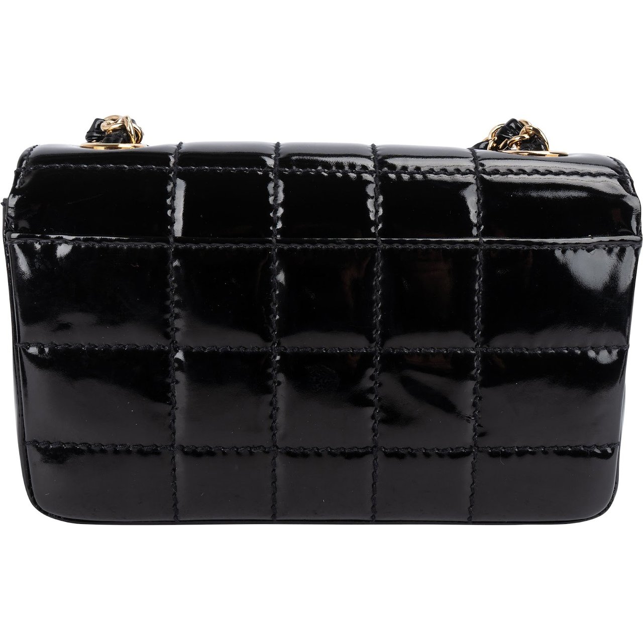 Chanel Chanel Patent Leather Chocolate Bar 24K Gold Single Flap Crossbody Bag Zwart