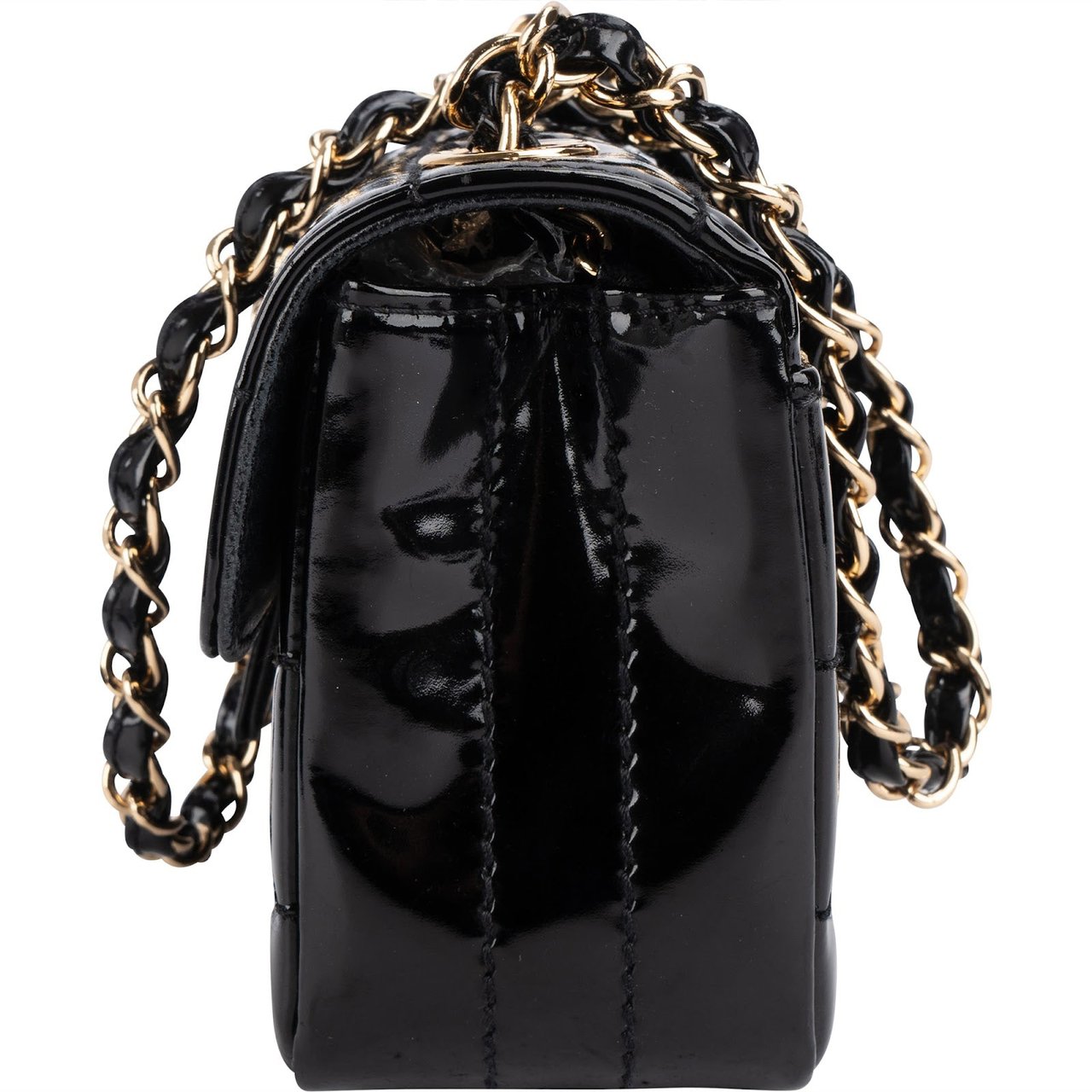 Chanel Chanel Patent Leather Chocolate Bar 24K Gold Single Flap Crossbody Bag Zwart