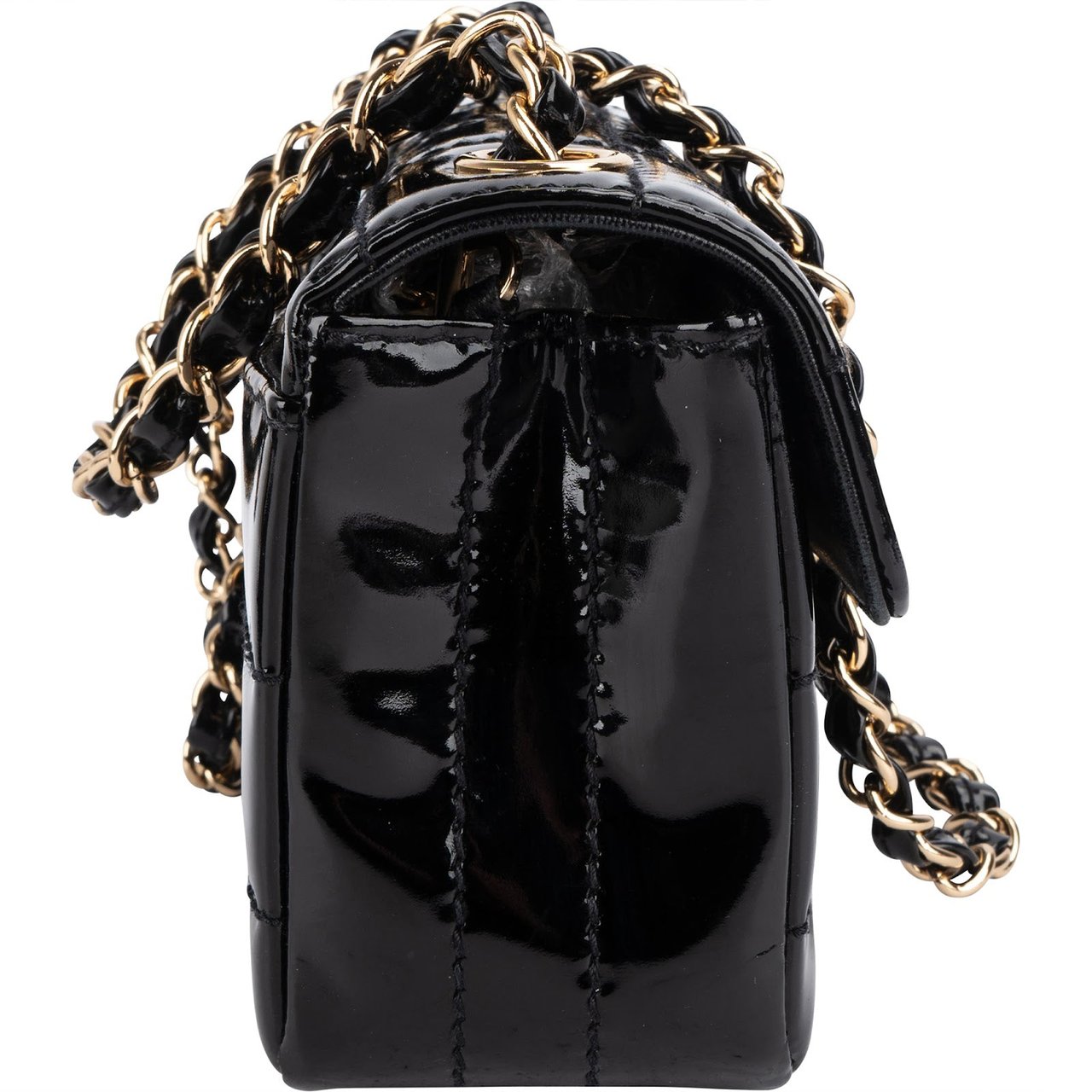 Chanel Chanel Patent Leather Chocolate Bar 24K Gold Single Flap Crossbody Bag Zwart