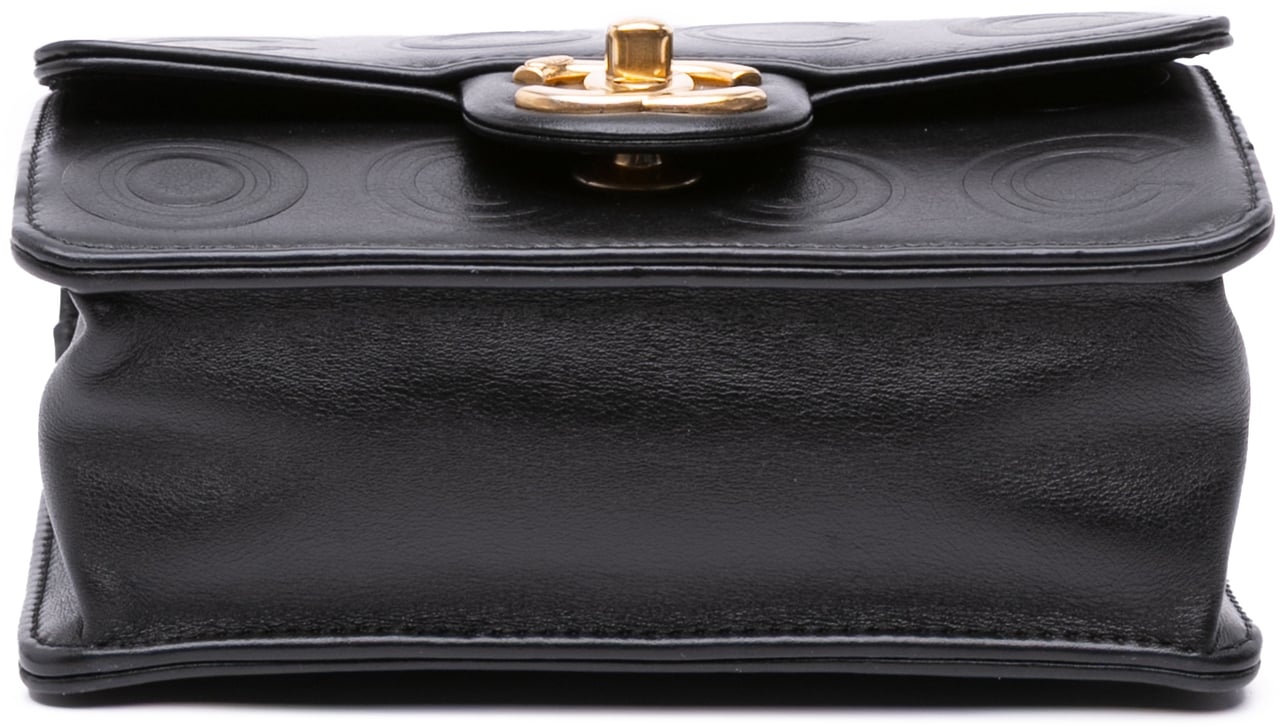 Chanel Mini Square Calfskin Coco Embossed Flap Zwart
