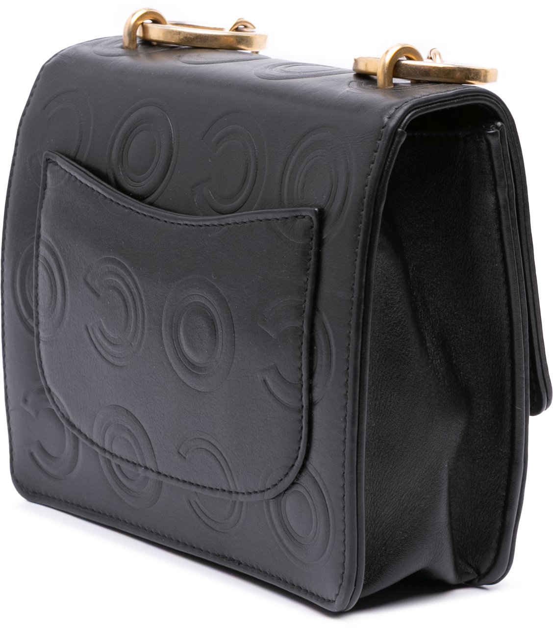 Chanel Mini Square Calfskin Coco Embossed Flap Zwart