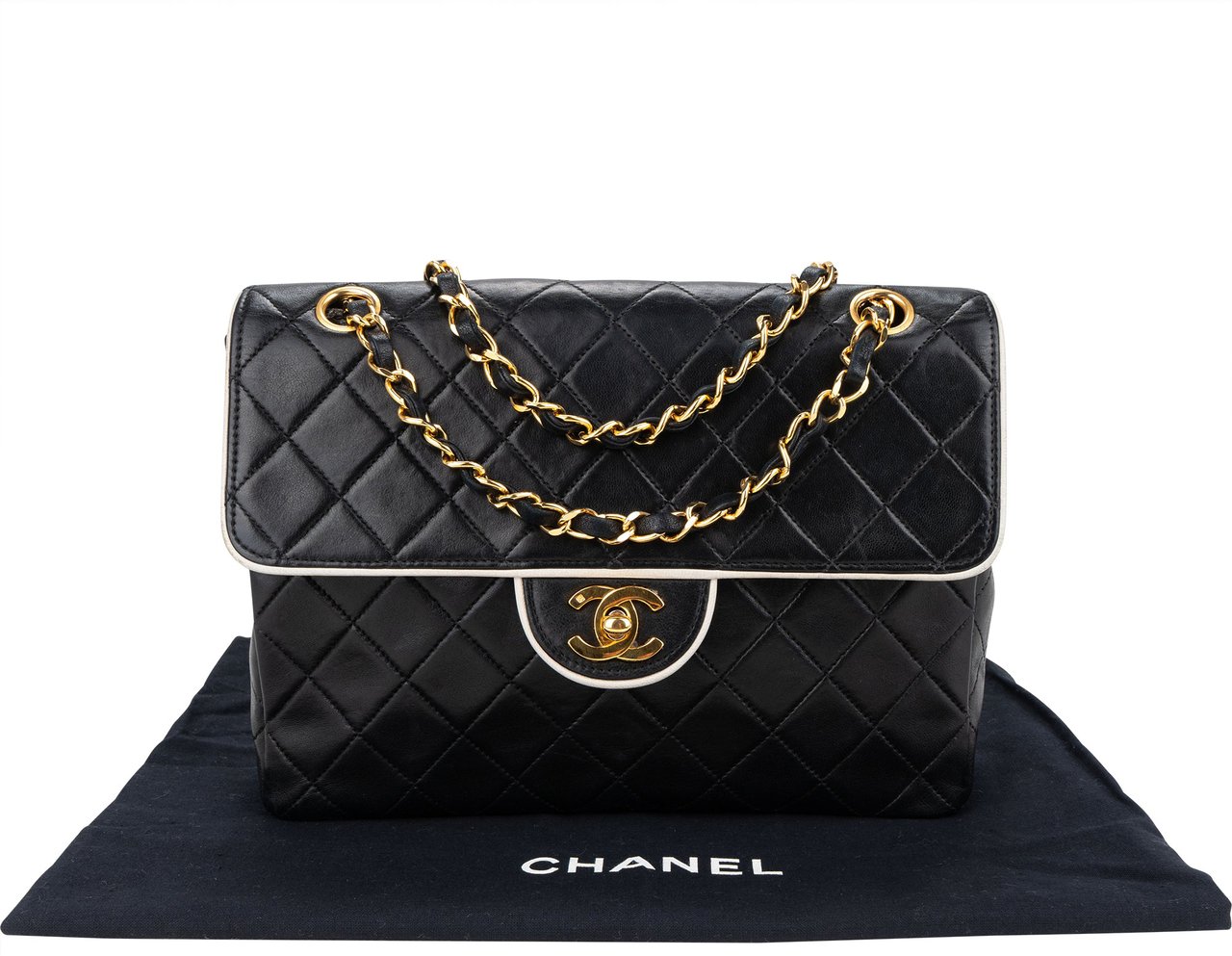 Chanel Chanel Quilted Lambskin 24K Gold Bicolor Single Flap Crossbody Bag Divers