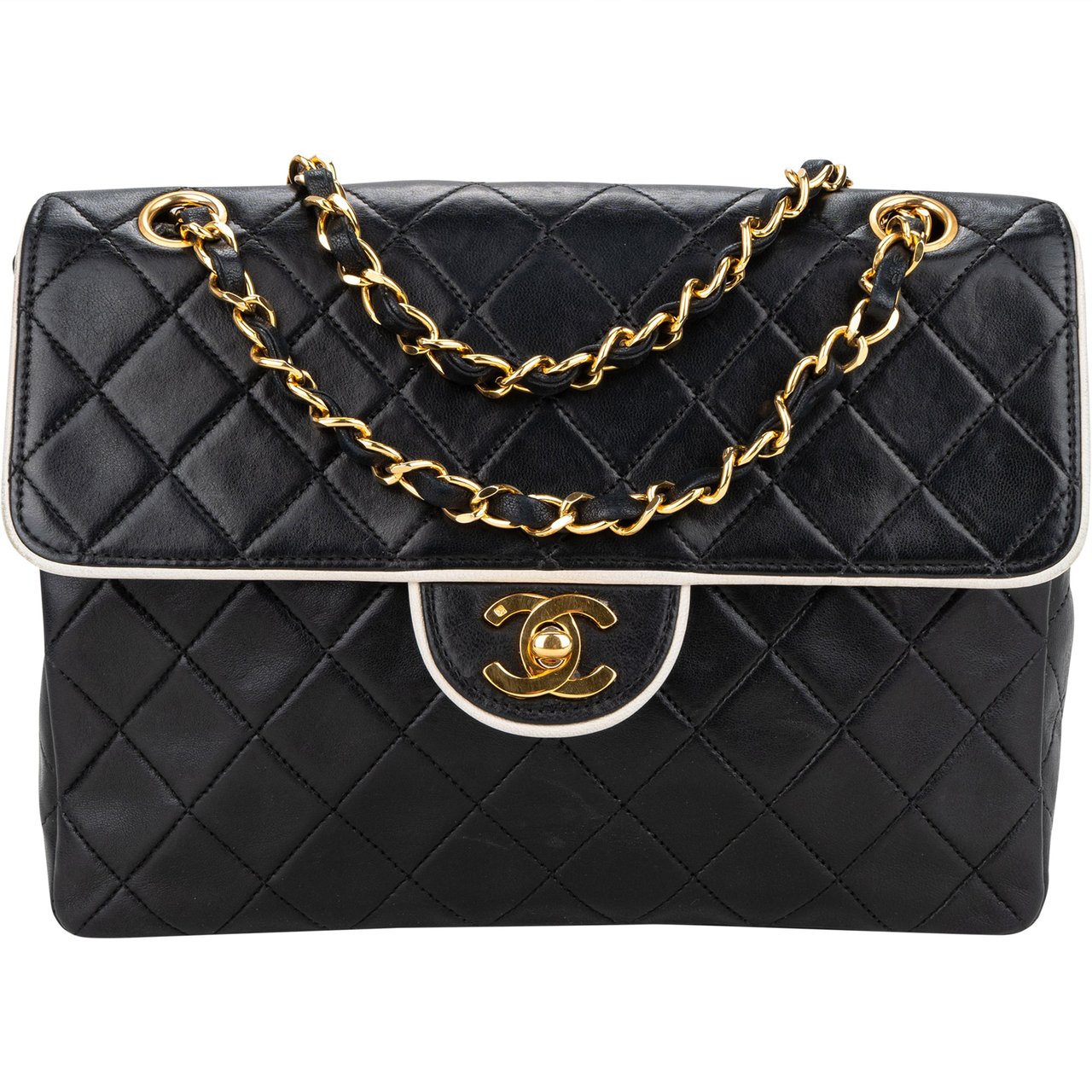 Chanel Chanel Quilted Lambskin 24K Gold Bicolor Single Flap Crossbody Bag Divers