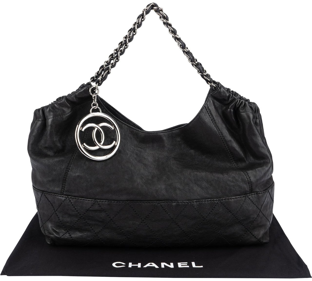Chanel Chanel Stitchng Caviar Leather CC Handbag Zwart