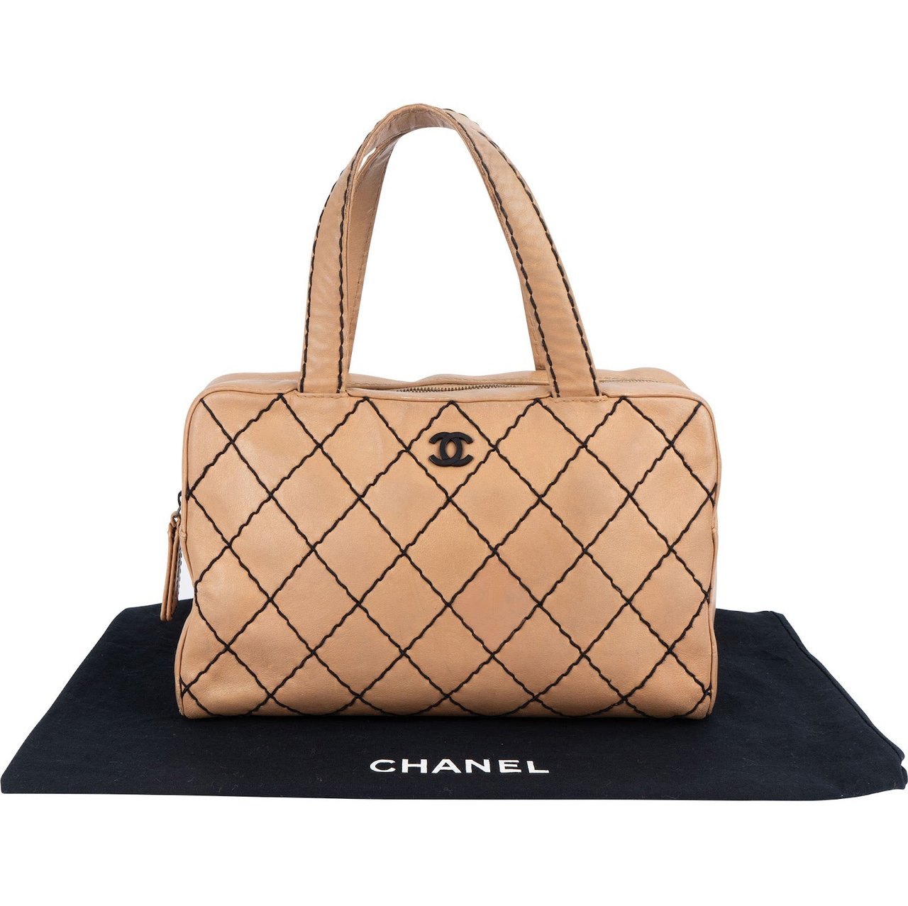 Chanel Chanel Stitching Leather CC Handbag Beige