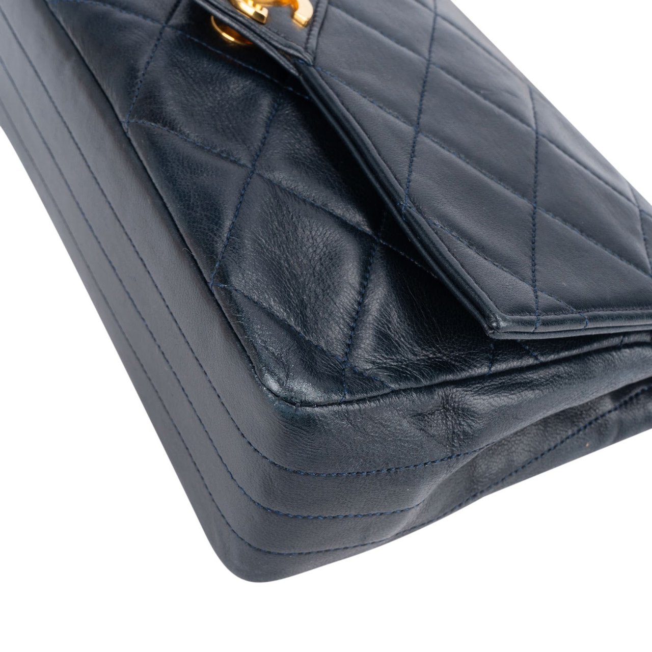 Chanel Chanel Quilted Lambskin 24K Gold Single Flap Crossbody Bag Navy