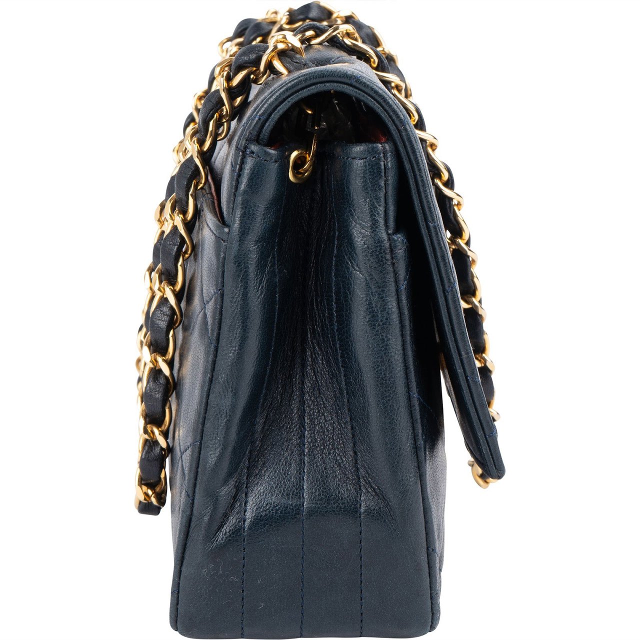 Chanel Chanel Quilted Lambskin 24K Gold Single Flap Crossbody Bag Navy