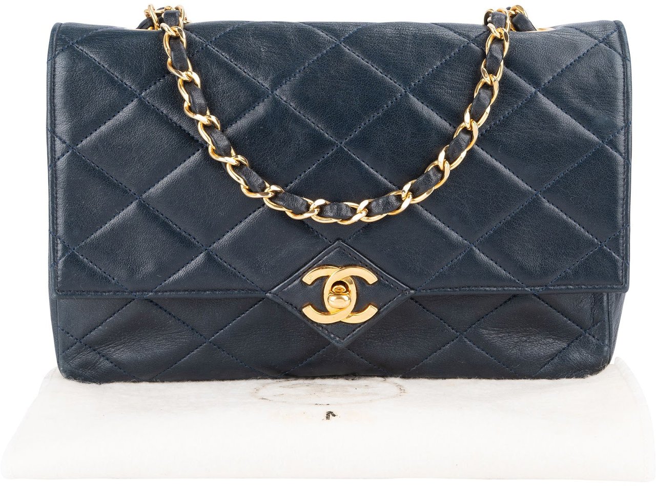 Chanel Chanel Quilted Lambskin 24K Gold Single Flap Crossbody Bag Navy