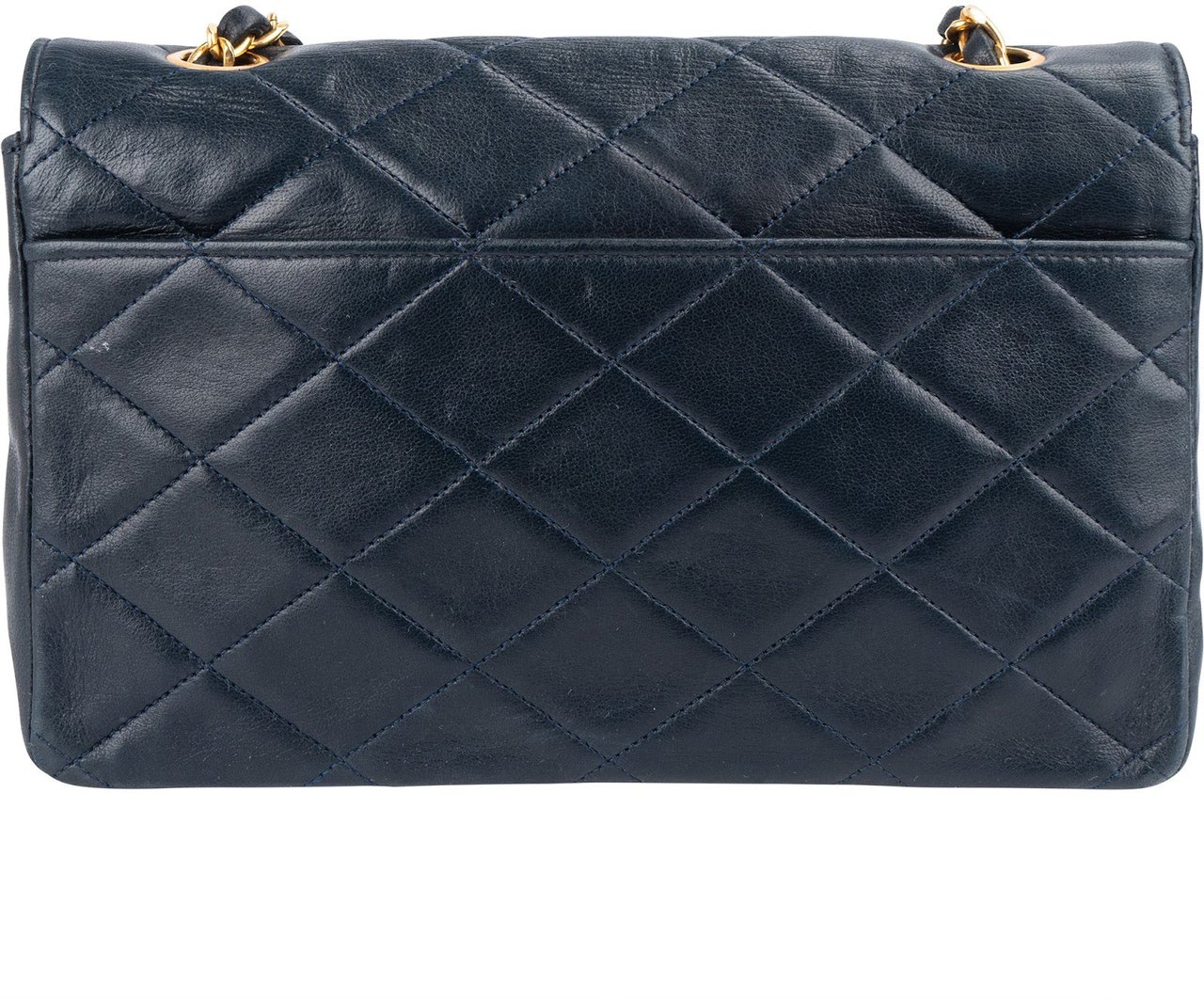 Chanel Chanel Quilted Lambskin 24K Gold Single Flap Crossbody Bag Navy