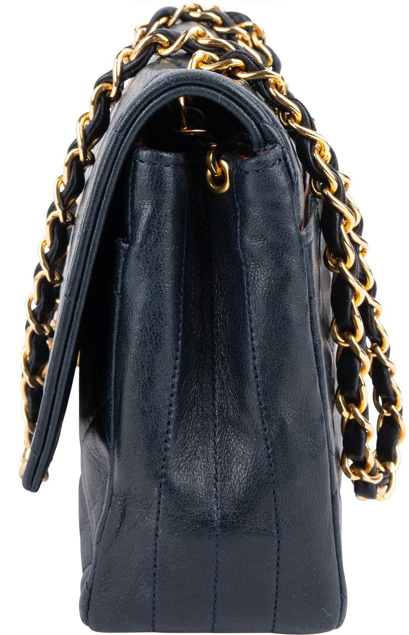 Chanel Chanel Quilted Lambskin 24K Gold Single Flap Crossbody Bag Navy