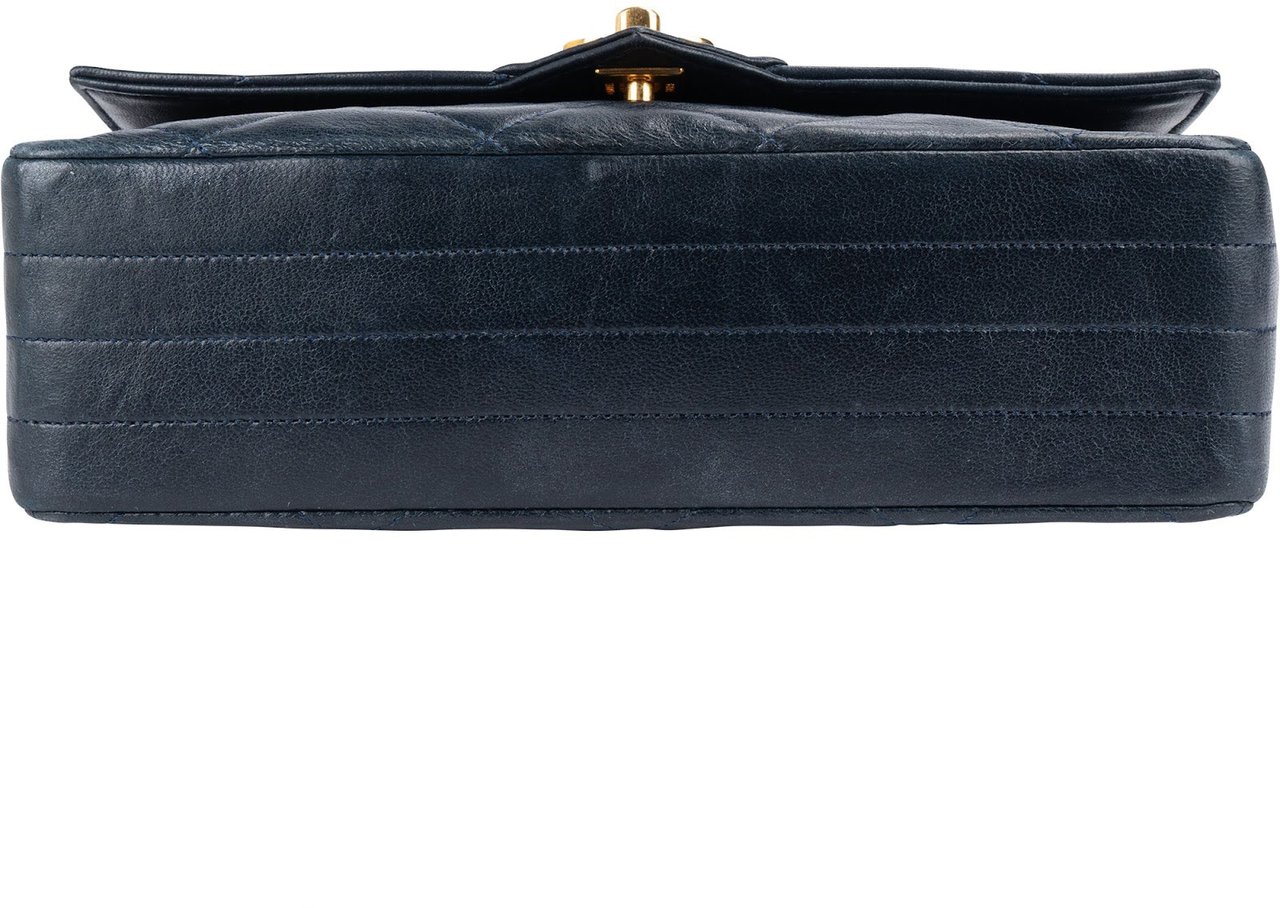 Chanel Chanel Quilted Lambskin 24K Gold Single Flap Crossbody Bag Navy