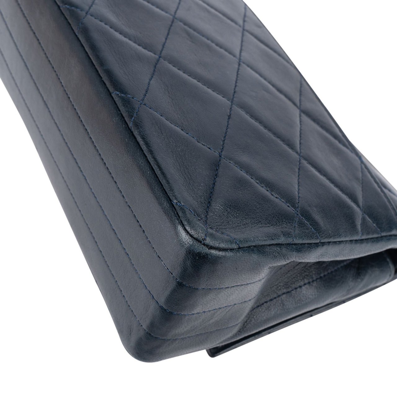 Chanel Chanel Quilted Lambskin 24K Gold Single Flap Crossbody Bag Navy