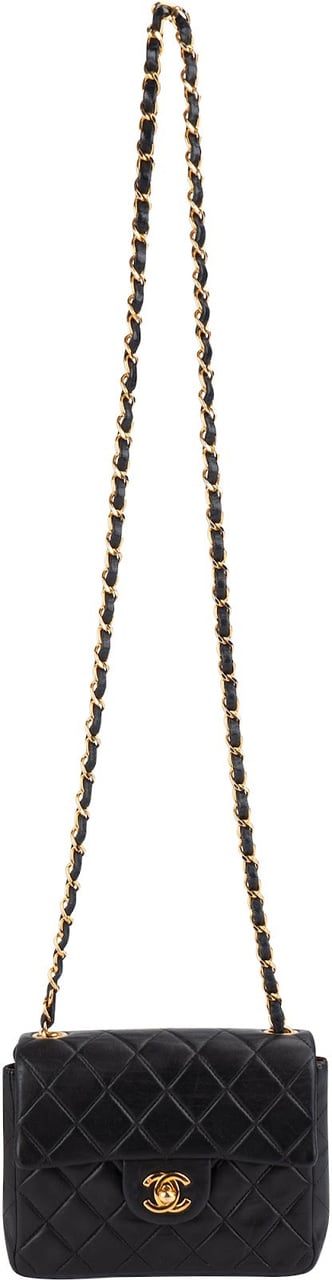 Chanel Chanel Quilted Lambskin Mini Rectangular 24K Gold Single Flap Crossbody Bag Zwart