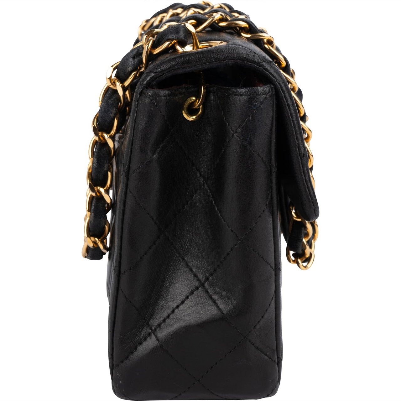 Chanel Chanel Quilted Lambskin Mini Rectangular 24K Gold Single Flap Crossbody Bag Zwart