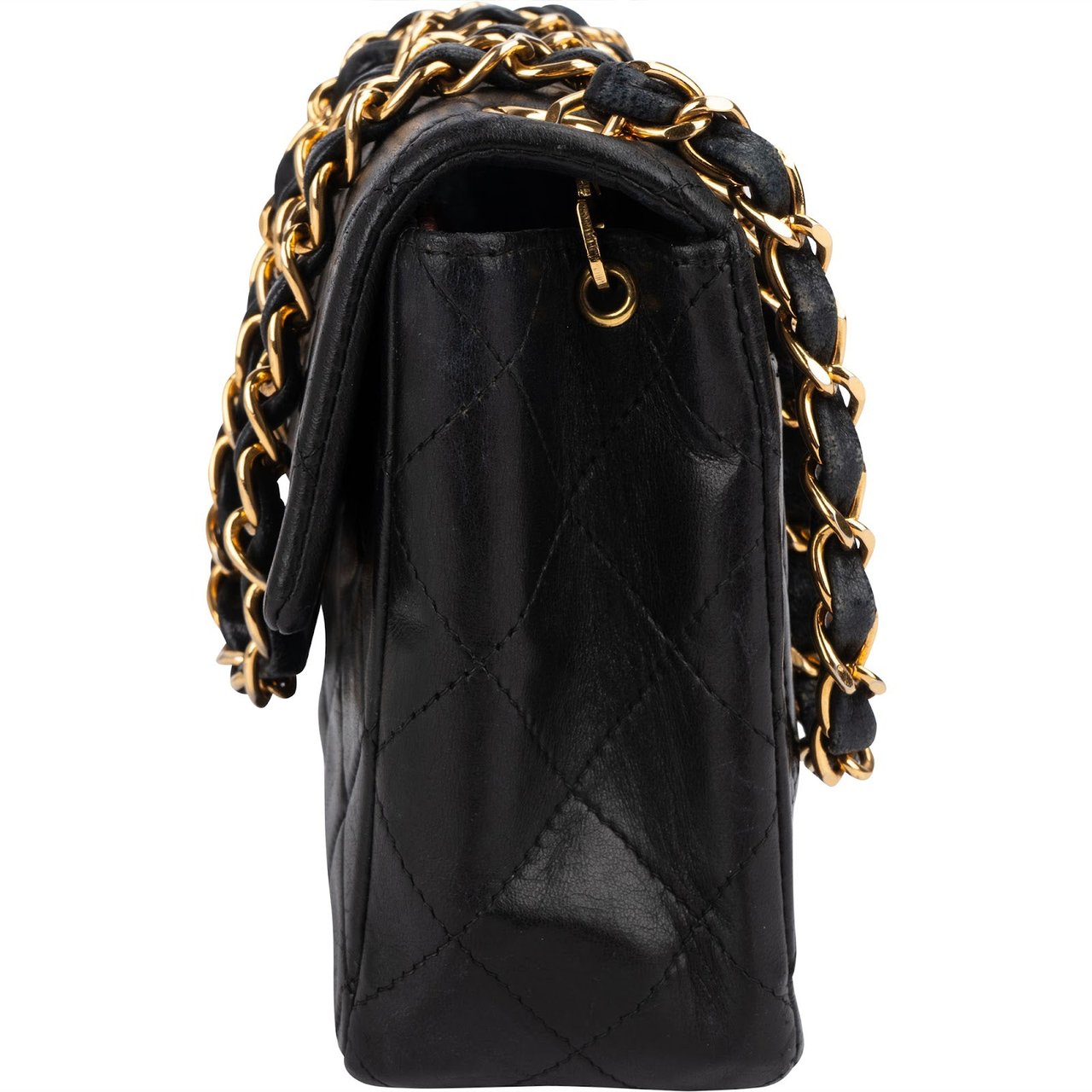 Chanel Chanel Quilted Lambskin Mini Rectangular 24K Gold Single Flap Crossbody Bag Zwart