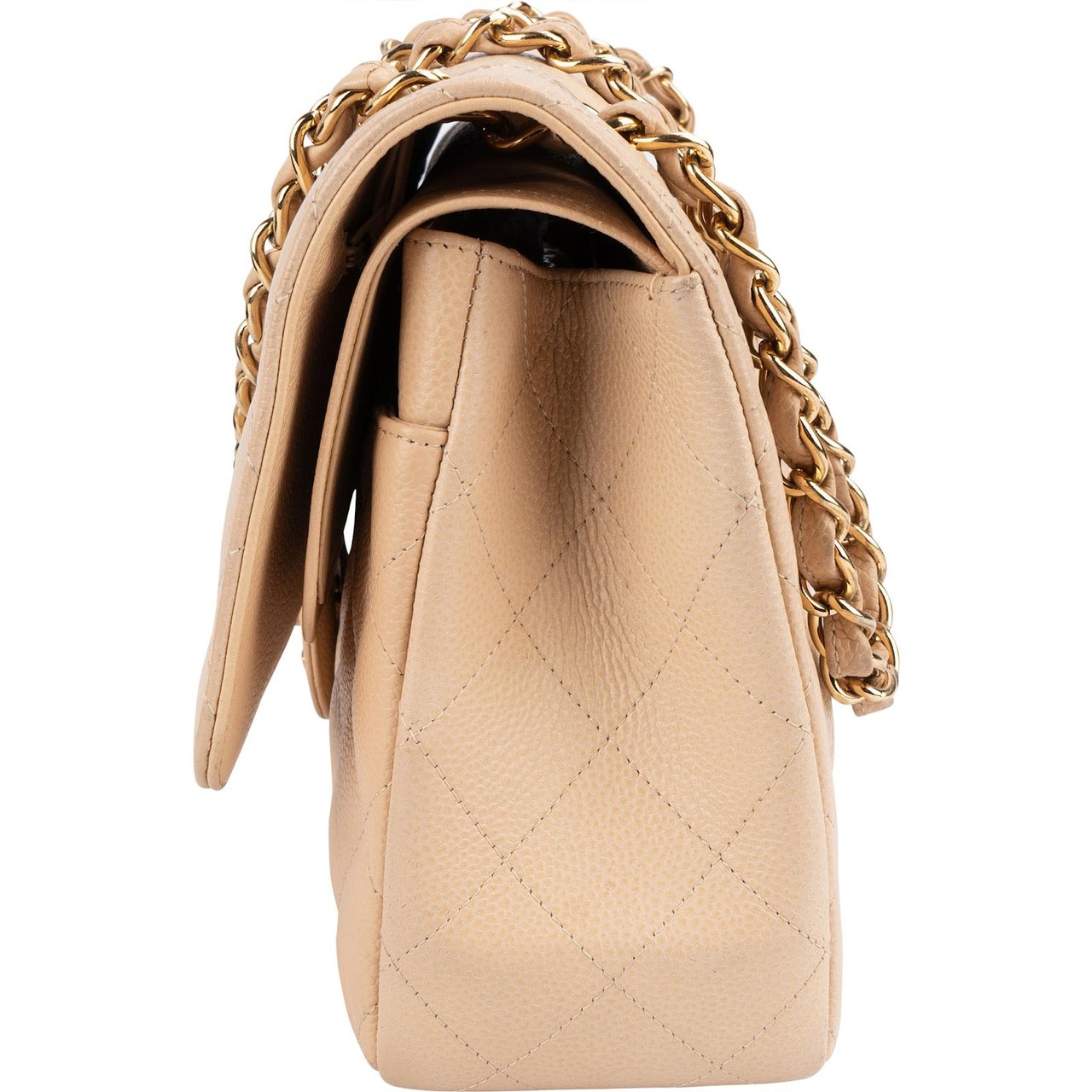 Chanel Caviar Leather Jumbo Double Flap Shoulder Crossbody Bag Beige