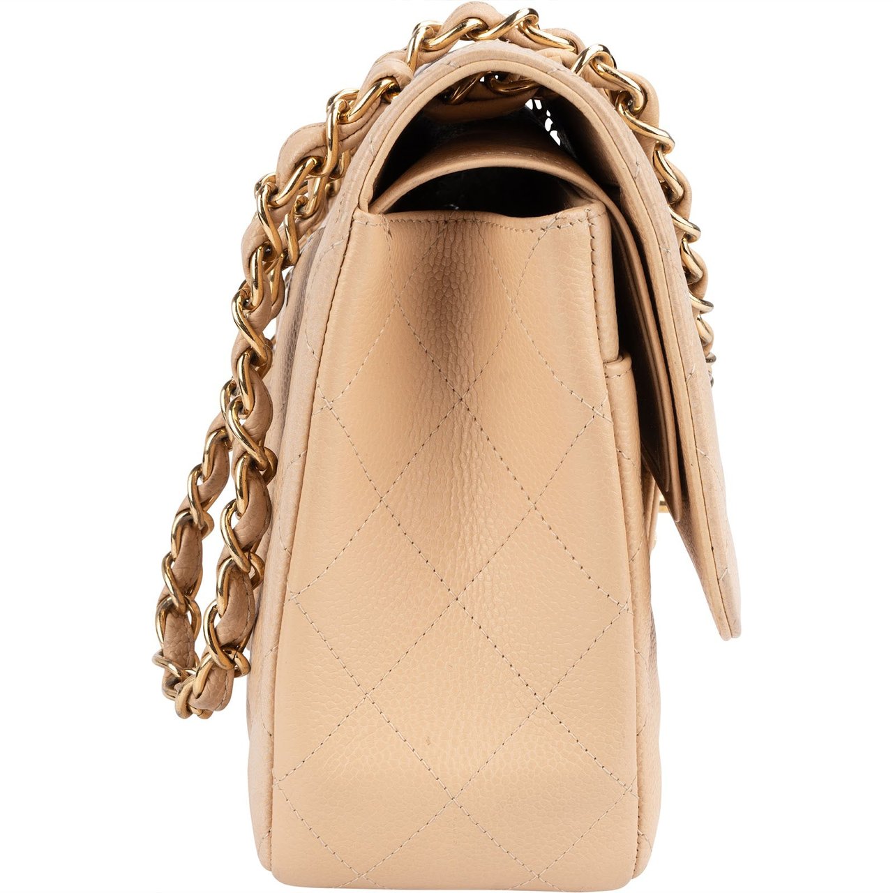 Chanel Caviar Leather Jumbo Double Flap Shoulder Crossbody Bag Beige
