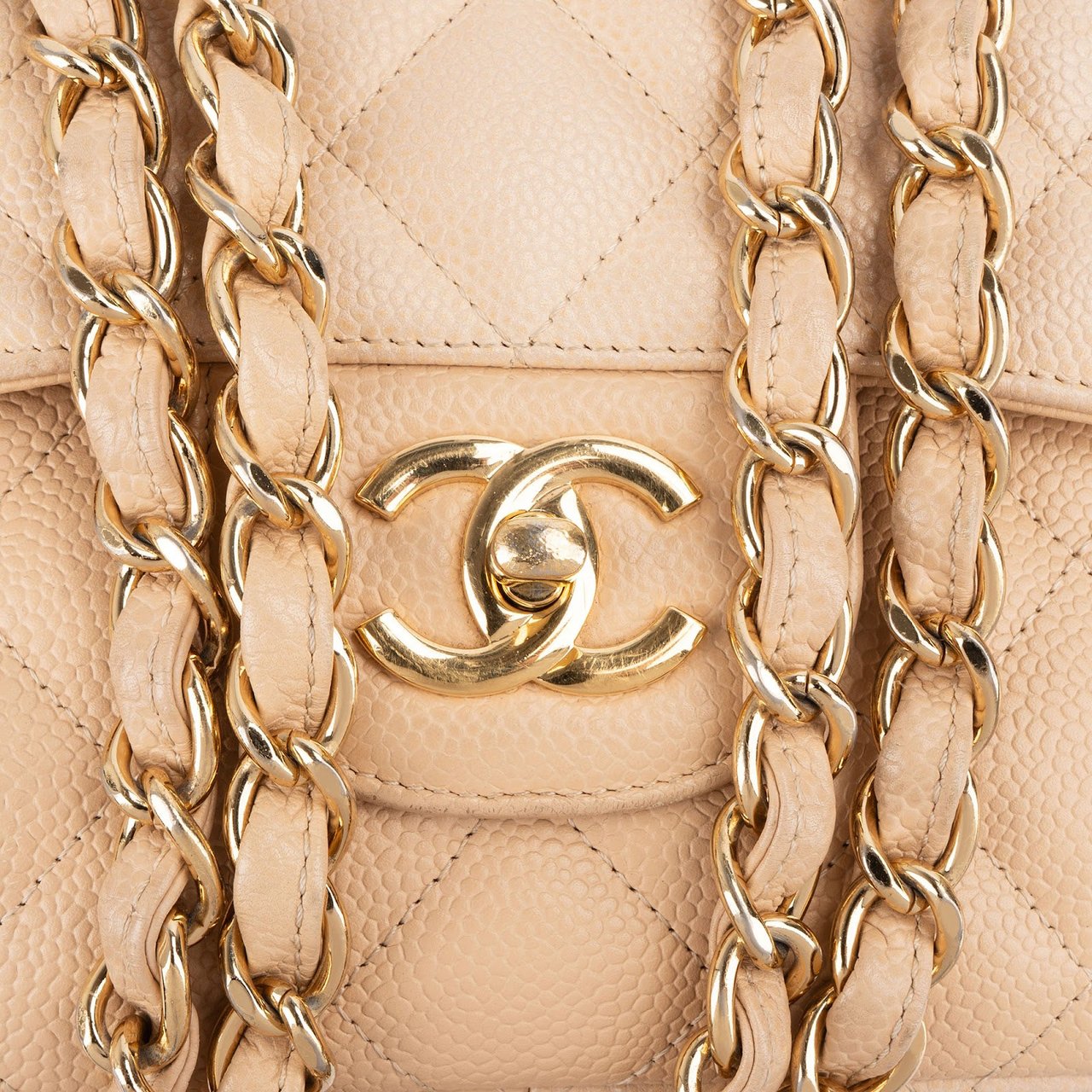 Chanel Caviar Leather Jumbo Double Flap Shoulder Crossbody Bag Beige