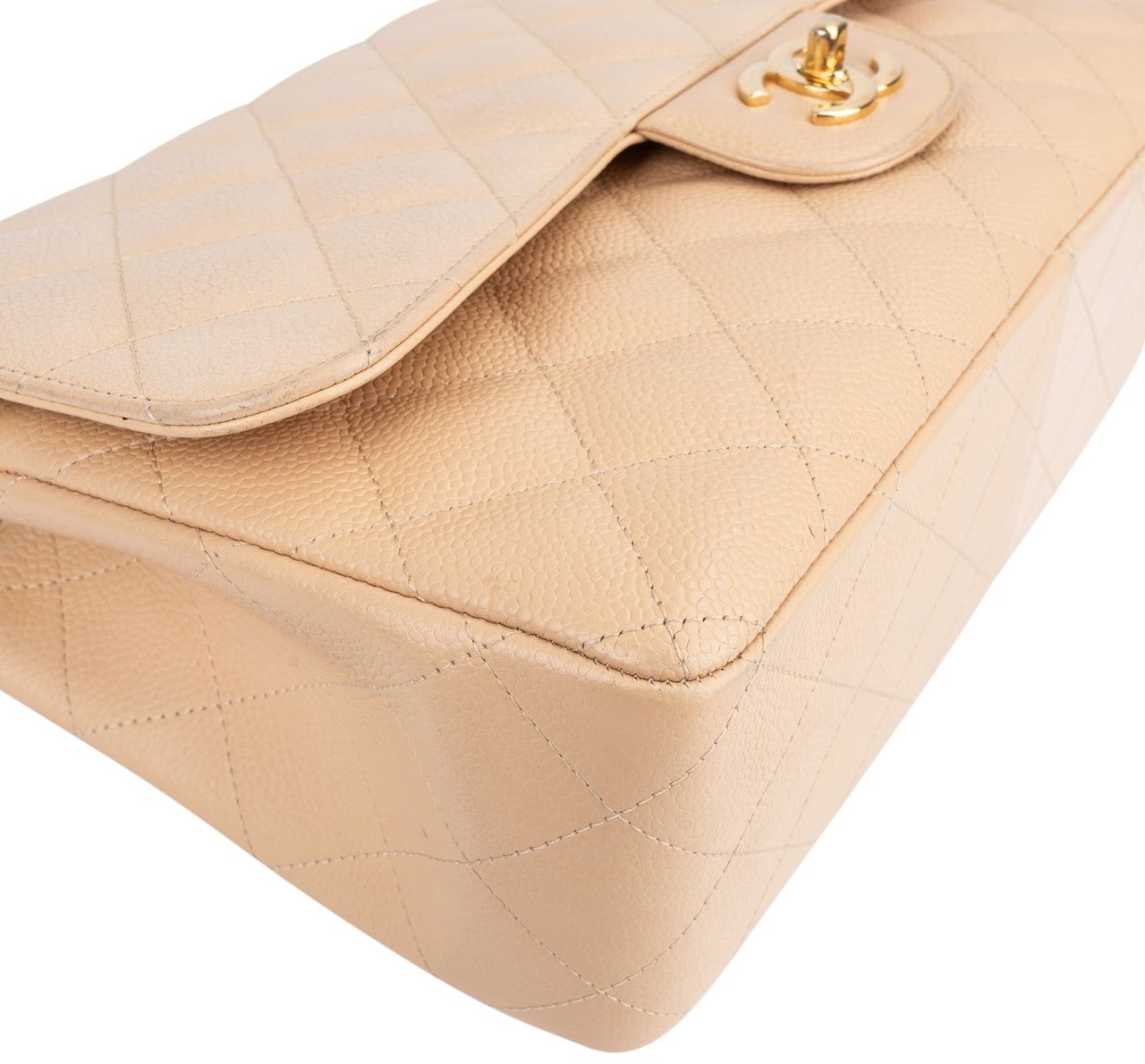 Chanel Caviar Leather Jumbo Double Flap Shoulder Crossbody Bag Beige