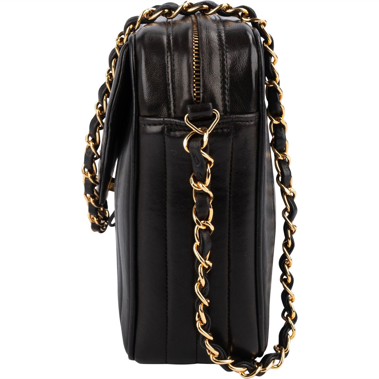 Chanel Lambskin Vertical Quilted Tassel 24K Gold Camera Crossbody Bag Bruin