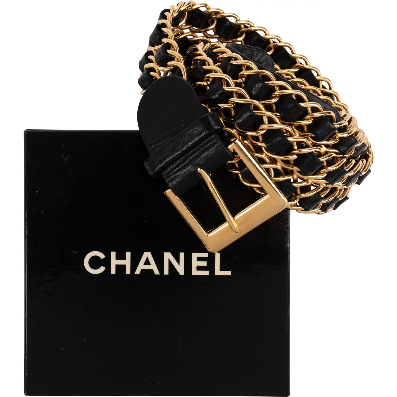 Chanel Chanel Woven Leather Chain Belt Zwart