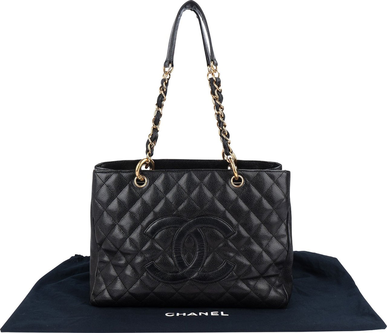 Chanel Chanel Quilted Caviar Leather Grand Shopping CC Shoulder Bag Zwart