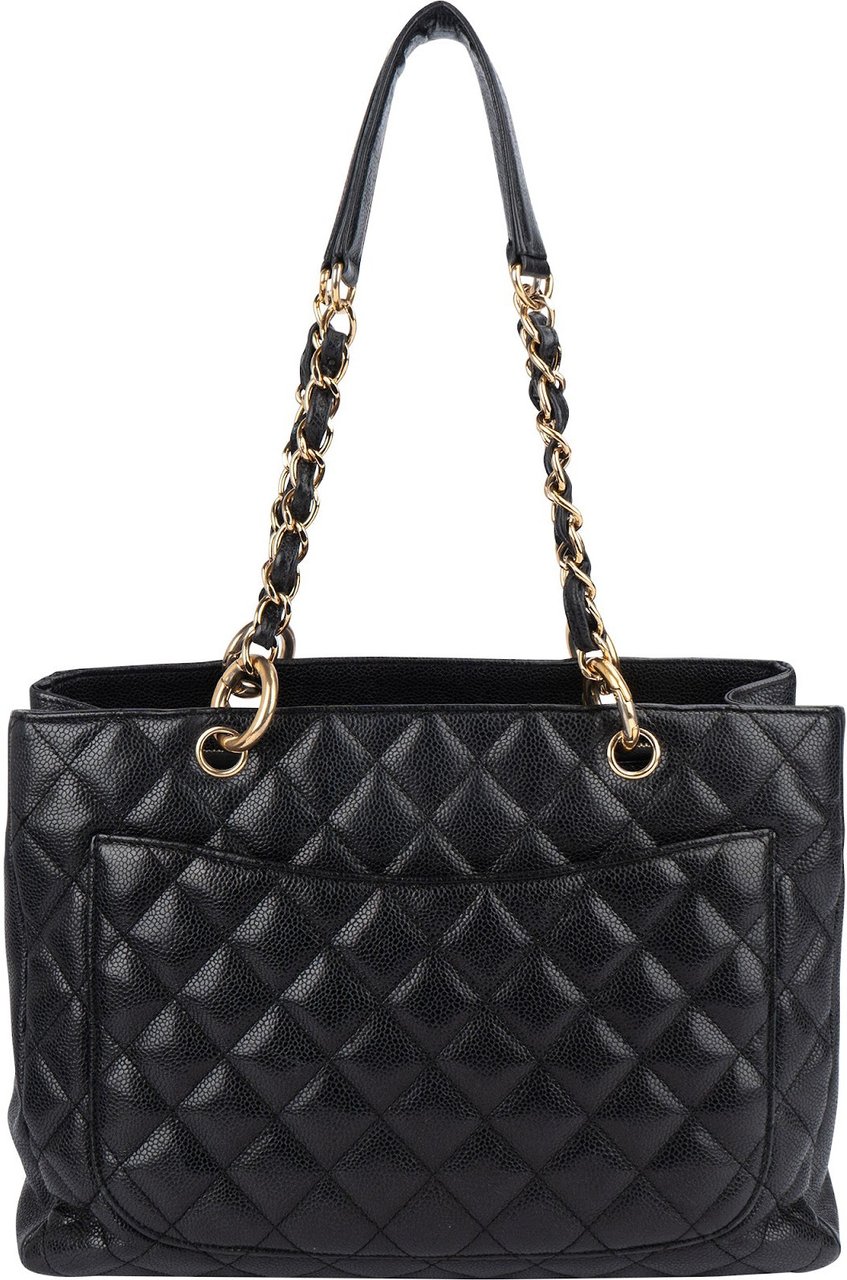 Chanel Chanel Quilted Caviar Leather Grand Shopping CC Shoulder Bag Zwart
