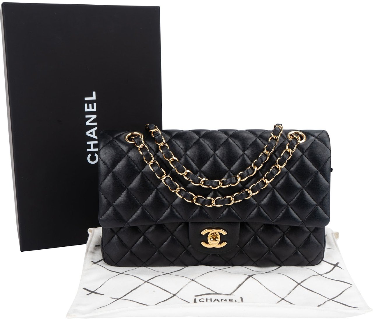 Chanel Chanel Quilted Lambskin Medium Double Flap Shoulder Bag Zwart