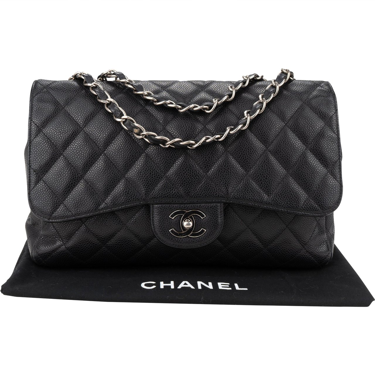 Chanel Chanel Quilted Caviar Leather Palladium Jumbo Single Flap Crossbody Bag Divers