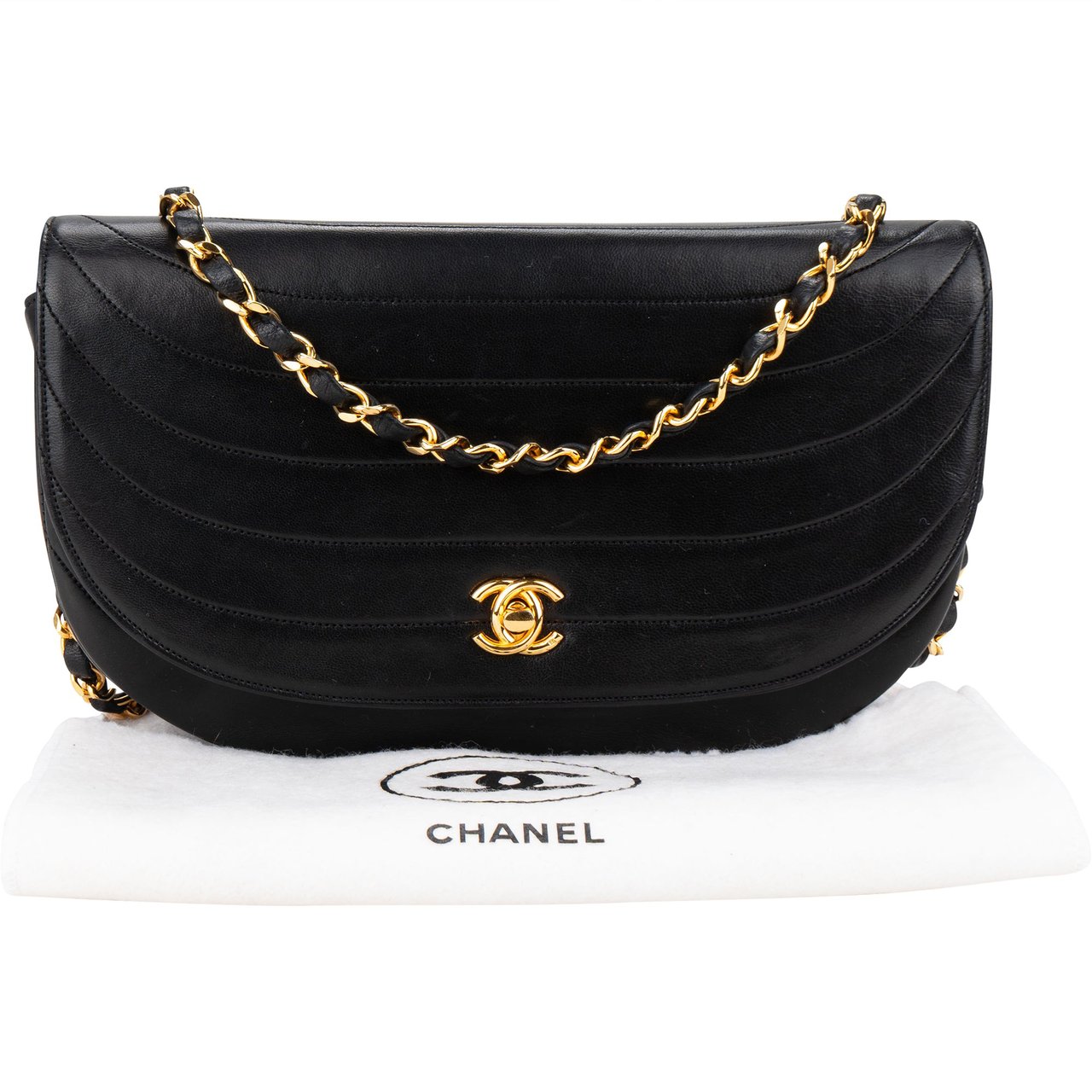 Chanel Chanel Quilted Lambskin 24K Gold Halfmoon Single Flap Shoulder Bag Divers
