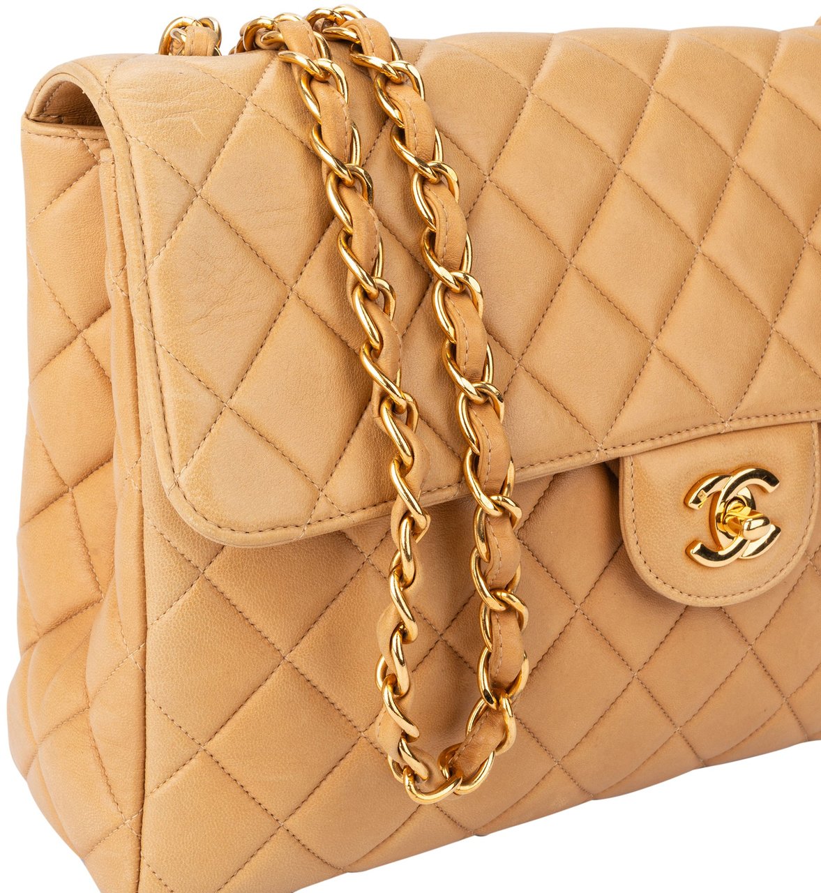 Chanel Chanel Quilted Lambskin 24K Gold Jumbo Single Flap Crossbody Bag Divers