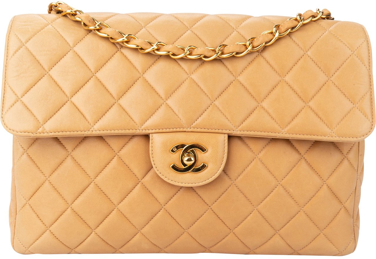 Chanel Chanel Quilted Lambskin 24K Gold Jumbo Single Flap Crossbody Bag Divers